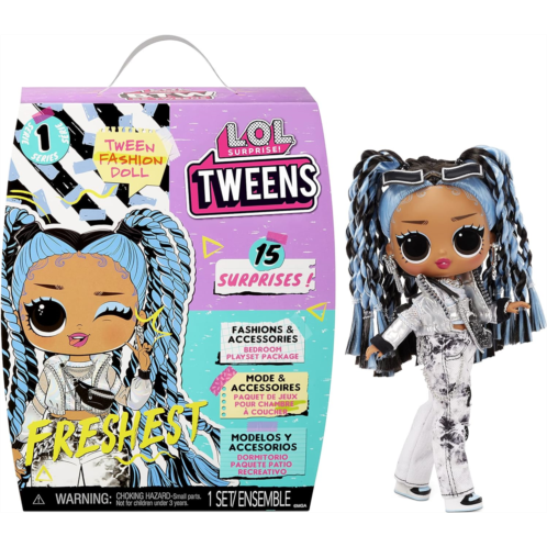 L.O.L. Surprise! LOL Tweens Fashion Doll with 15 Surprises, Blue Hair, Including Stylish Outfit & Accessories with Reusable Bedroom Playset - Gift for Kids, Ages 4+ Years, Multicolor, 6 inches
