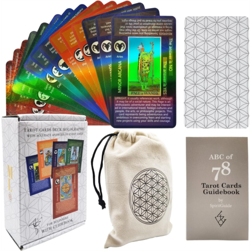 SpiritGuide Tarot Cards Deck Holographic with Meanings on it for Beginners and Guidebook, Carry Bag