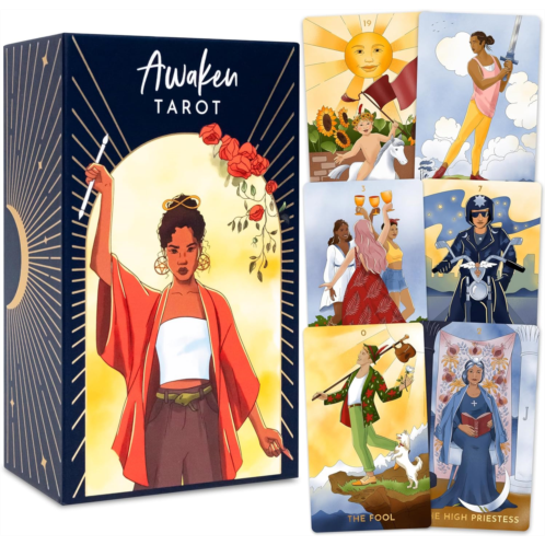 RYVE Awaken Tarot Cards Borderless with Guide Book - Modern Tarot Deck Inspired by The Rider Waite Tarot Deck - Tarot Cards for Beginners and Professionals, Beginner Tarot Decks wi