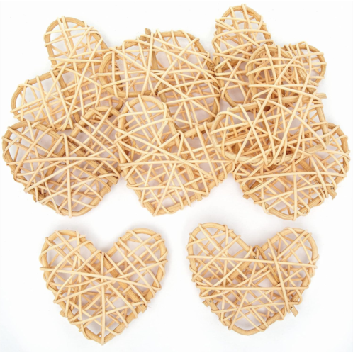 Baker Ross Rattan Hearts-Pack of 10, Natural Art and Craft Supplies for Kids (FC313), Assorted,7 cm