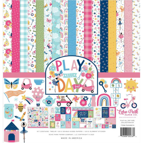 Echo Park Paper Company Play All Day Girl Collection Kit, White, 12-x-12-Inch