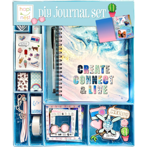 Hapinest DIY Journal Kit for girls - 63pcs Ideal for Teen and Tween girls Ages 8 9 10 11 12 13 14+ Birthday Gift for girls, Scrapbook and Diary Supplies Set