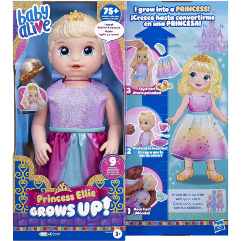 Baby Alive Princess Ellie Grows Up! Interactive Doll with Accessories, Toys for 3+ Years, 18-Inch