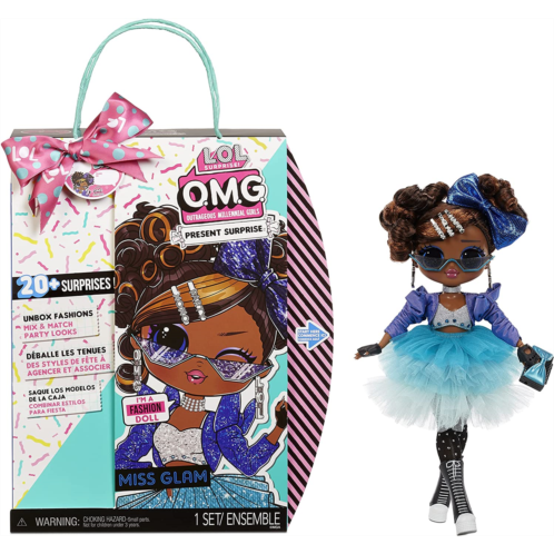 L.O.L. Surprise! LOL Surprise OMG Present Surprise Fashion Doll Miss Glam with 20 Surprises, Birthday Inspired, 5 Fashion Looks, Accessories,Toys for Girls Boys Ages 4 5 6 7+ Years Old,Multicolor