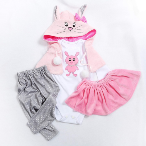 TATU Reborn Baby Girl Doll Clothes for 19Inch 48cm Newborn Baby Girl Doll Clothing Handmade Cotton 4 Pieces Set