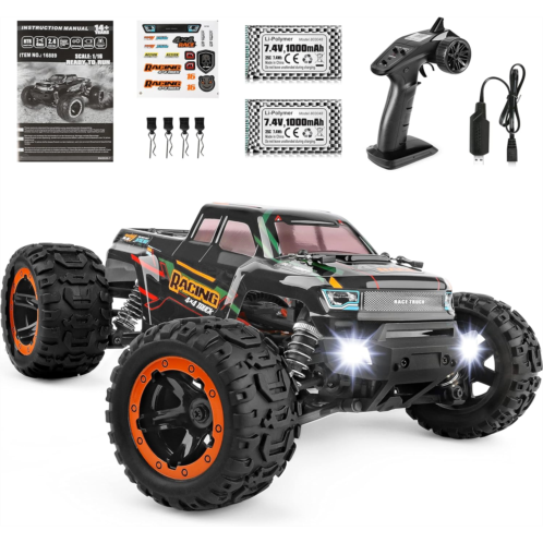 HAIBOXING Remote Control Car 16889, 1:16 Scale 2.4Ghz RC Cars 4x4 Off Road Trucks, Waterproof RTR RC Monster Truck 36KM/H, Toys for Kids and Adults with 2 Batteries 35+ mins Play