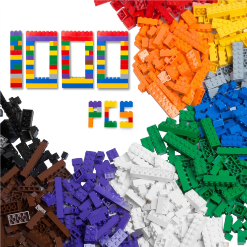 Barcaloo 1000 Piece Building Bricks Play Set, 10 Classic Colors Bulk Building Blocks, Compatible with Lego Sets, Generic Brick Building Parts, Compatible with Legos, for Boys and G