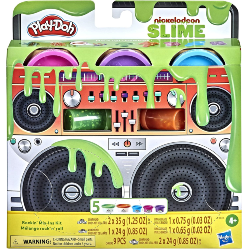 Play-Doh Nickelodeon Slime Rockin Mix-ins Kit for Kids 4 Years and Up with 5 Colors and 3 Mix-in Bead Varieties, Non-Toxic