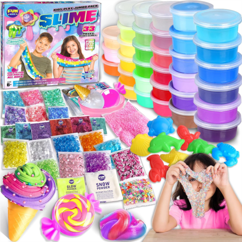 33 Cups Jumbo Slime Kit for Kids, FunKidz Premade Ultimate Slime Pack to DIY Soft, Cloud, Clear, Butter, Glitter, Glow in Dark Slime Making Kits Super Slime Party Favors Gift Toys
