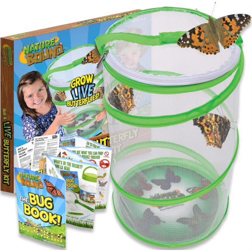 Nature Bound Butterfly Growing Kit - Live Caterpillar to Butterfly Project for Kids - Includes Voucher for Caterpillars, Green Pop-Up Enclosure, and STEM Learning Guide