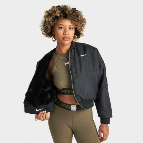 Womens Nike Sportswear Reversible Faux Fur Bomber Jacket