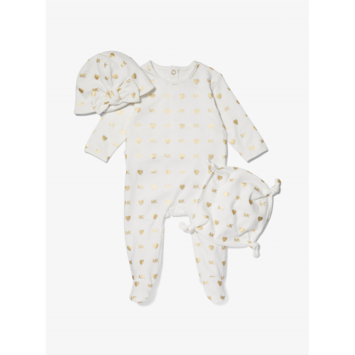 Michaelkors Metallic Logo Cotton Pajama Baby Gift Set