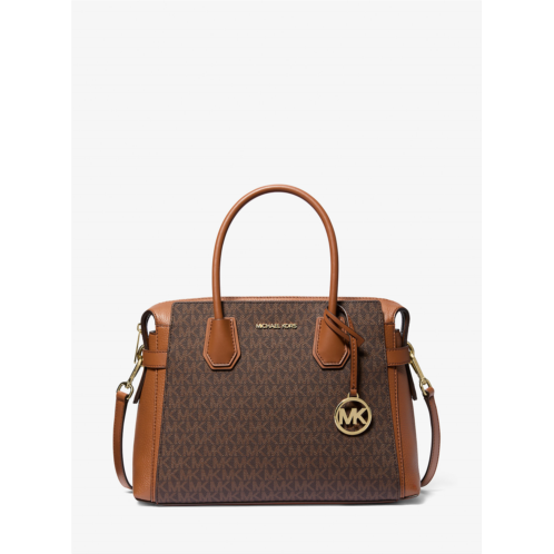 Michaelkors Mercer Medium Signature Logo and Leather Belted Satchel