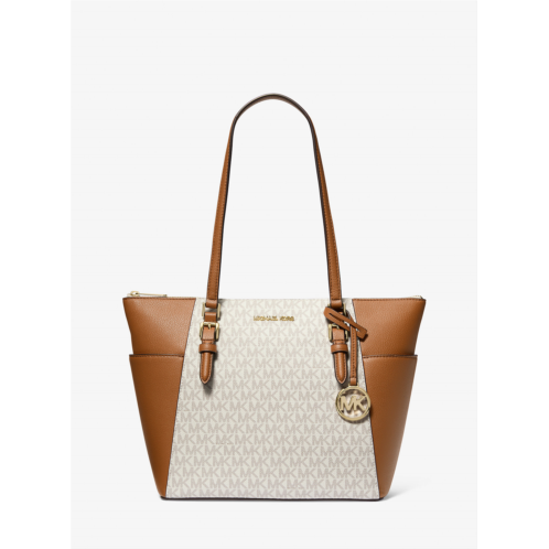 Michaelkors Charlotte Large Logo and Leather Top-Zip Tote Bag