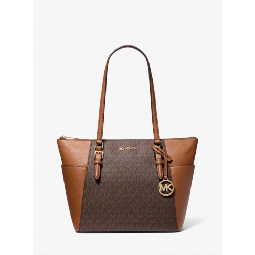 Michaelkors Charlotte Large Logo and Leather Top-Zip Tote Bag