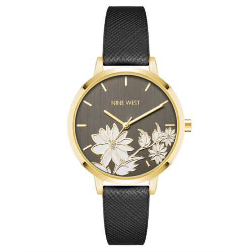 NINEWEST Floral Dial Saffiano Strap Watch