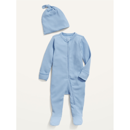 Oldnavy Footed Sleep & Play Rib-Knit One-Piece & Beanie Layette Set for Baby