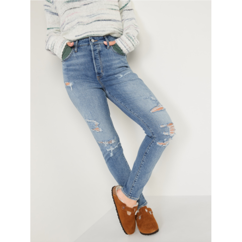 Oldnavy Extra High-Waisted Button-Fly Pop Icon Distressed Skinny Jeans