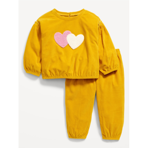Oldnavy Corduroy Ruffle-Trim Embroidered Hearts Top and Joggers for Baby