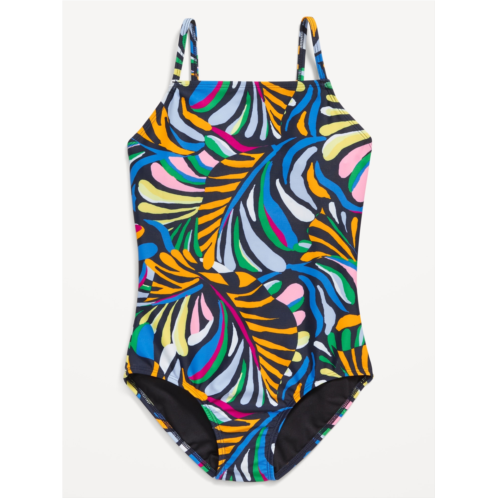 Oldnavy Printed Back-Cutout One-Piece Swimsuit for Girls Hot Deal