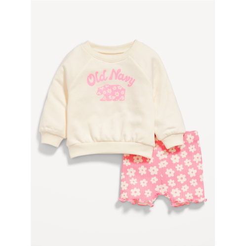 Oldnavy Logo-Graphic Sweatshirt and Biker Shorts Set for Baby