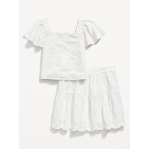 Oldnavy Flutter-Sleeve Floral Cutout Top and Skirt Set for Toddler Girls