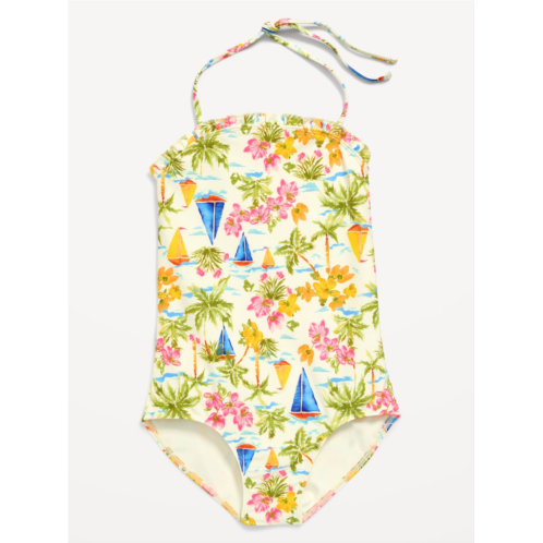 Oldnavy Printed Ruffled Halter One-Piece Swimsuit for Girls Hot Deal