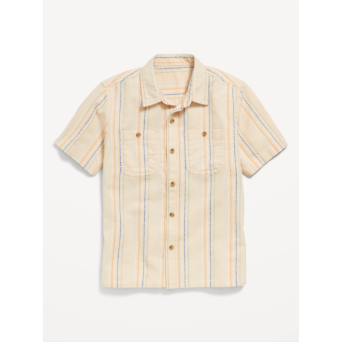 Oldnavy Printed Short-Sleeve Linen-Blend Pocket Shirt for Boys Hot Deal