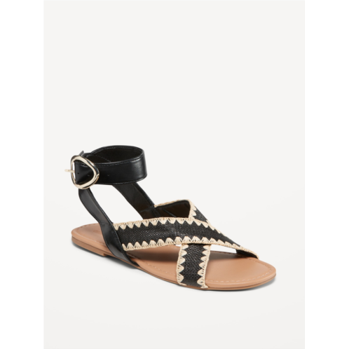 Oldnavy Faux-Leather Cross-Strap Buckle Sandals