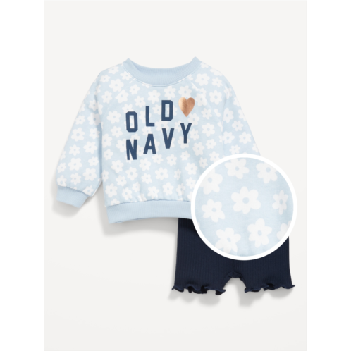 Oldnavy Logo-Graphic Sweatshirt and Biker Shorts Set for Baby Hot Deal