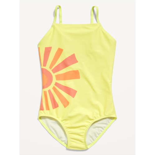 Oldnavy Printed Back-Cutout One-Piece Swimsuit for Girls Hot Deal