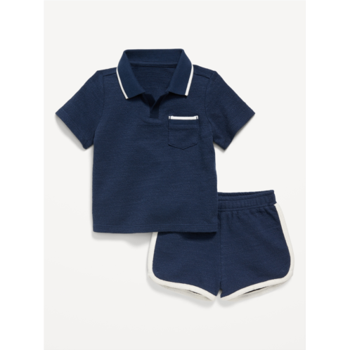 Oldnavy Textured-Knit Collared Pocket Shirt and Shorts Set for Baby