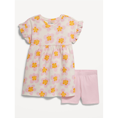 Oldnavy Printed Flutter-Sleeve Dress and Biker Shorts Set for Toddler Girls
