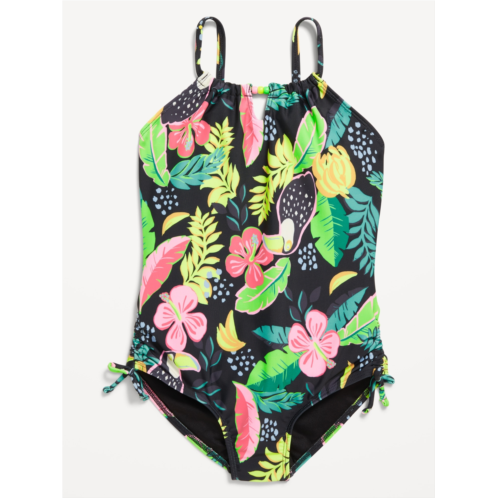 Oldnavy Printed Bead-Cutout One-Piece Swimsuit for Girls Hot Deal