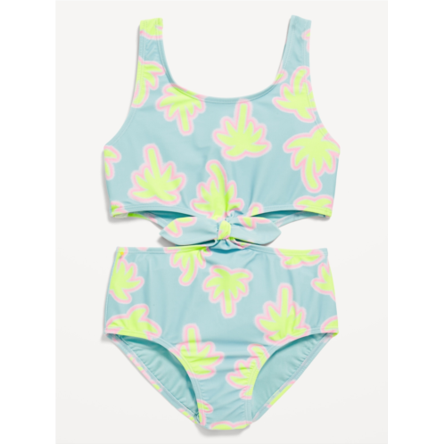 Oldnavy Printed Side Cutout Tie-Knot One-Piece Swimsuit for Girls Hot Deal