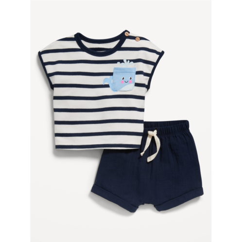 Oldnavy Striped Short-Sleeve Pocket Top and Shorts Set for Baby