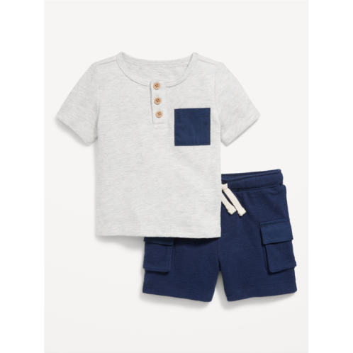 Oldnavy Textured Henley Pocket T-Shirt and Shorts Set for Baby