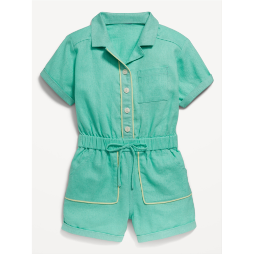 Oldnavy Short-Sleeve Linen-Blend Utility Pocket Romper for Toddler Girls Hot Deal