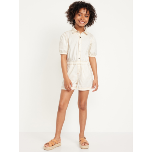 Oldnavy Puff-Sleeve Button-Front Romper for Girls Hot Deal
