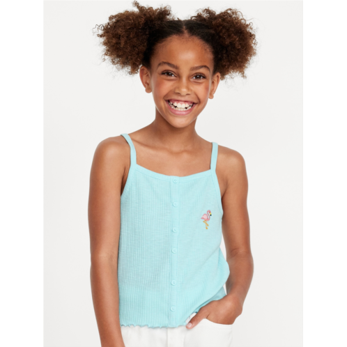 Oldnavy Fitted Button-Front Embroidered Graphic Tank Top for Girls