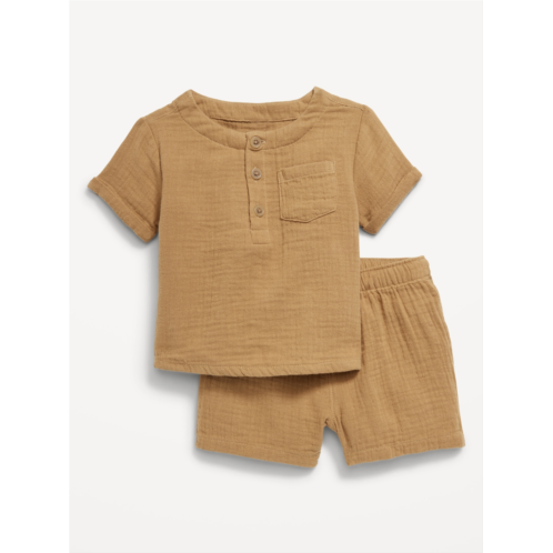 Oldnavy Double-Weave Henley Top and Shorts Set for Baby