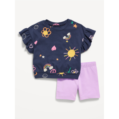Oldnavy Printed Short-Sleeve Ruffle Top and Biker Shorts Set for Toddler Girls