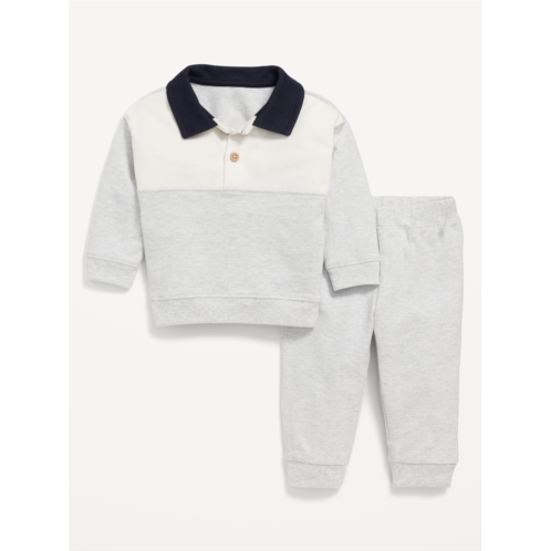 Oldnavy Long-Sleeve Jersey Knit Polo Shirt and Joggers Set for Baby