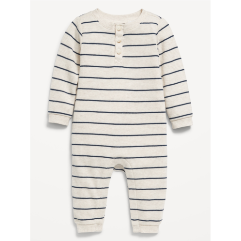 Oldnavy Printed Long-Sleeve Thermal-Knit Henley One-Piece for Baby