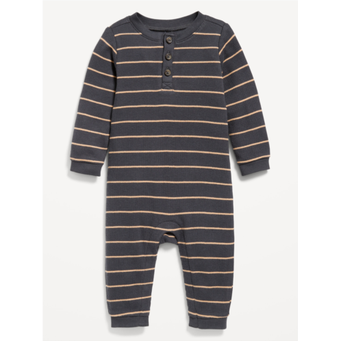 Oldnavy Printed Long-Sleeve Thermal-Knit Henley One-Piece for Baby