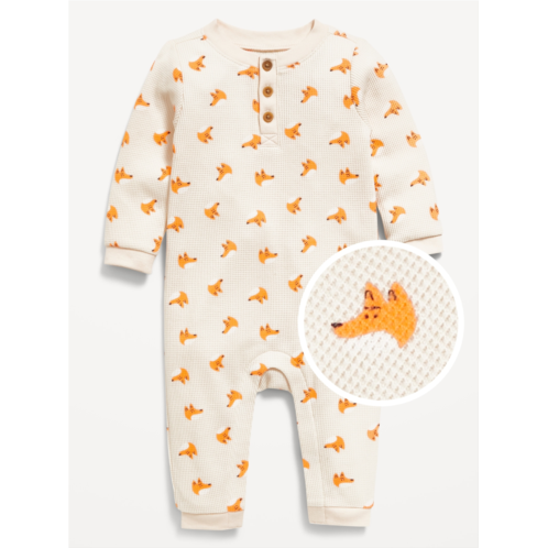 Oldnavy Printed Long-Sleeve Thermal-Knit Henley One-Piece for Baby