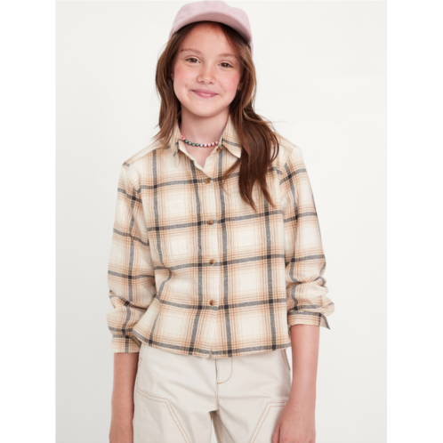 Oldnavy Cropped Long-Sleeve Plaid Pocket Flannel Shirt for Girls