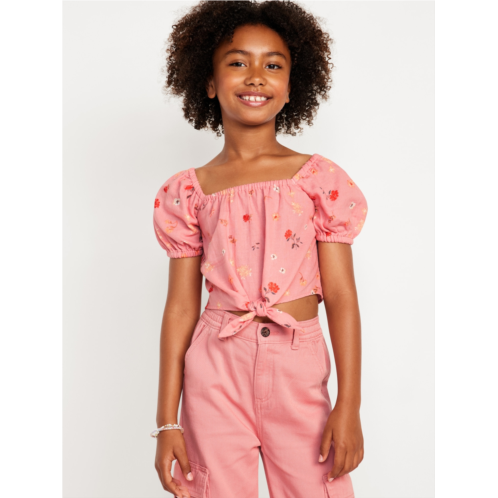 Oldnavy Puff-Sleeve Double-Weave Tie-Knot Top for Girls