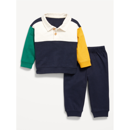 Oldnavy Long-Sleeve Jersey Knit Polo Shirt and Joggers Set for Baby