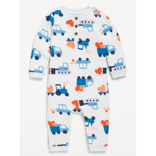 Oldnavy Printed Long-Sleeve Thermal-Knit Henley One-Piece for Baby